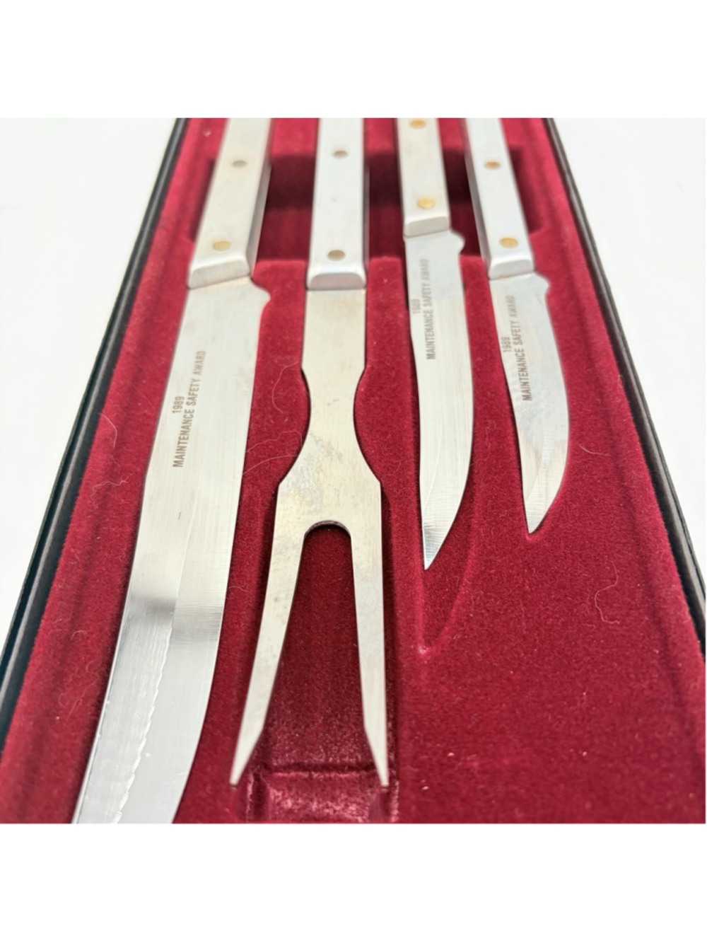 VINTAGE 4 Pc Stainless Steel Carving Set Solid Metal Handles w/ Box